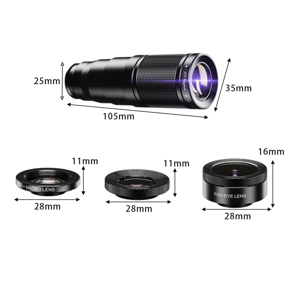 4-in-1 Mobile Phone Camera Lens Kit 22x Monocular Telescope