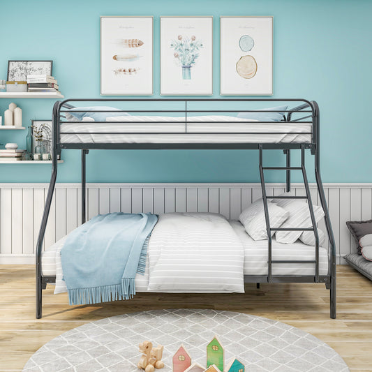 Heavy Duty Full Metal Easy Assembly Bunk Bed Frame with Guardrail and Stairs