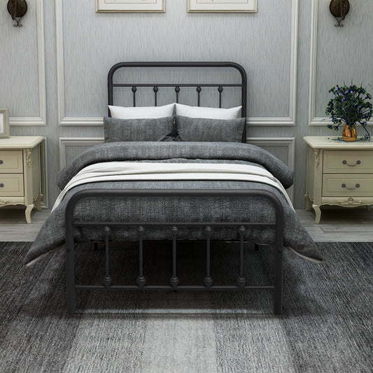 Twin-Sized Heavy Duty Full Metal Easy Assembly Platform Bed Frame in Black