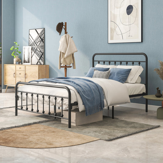 Heavy Duty Metal Full Slat Support Easy Assembly Platform Bed Frame in Black