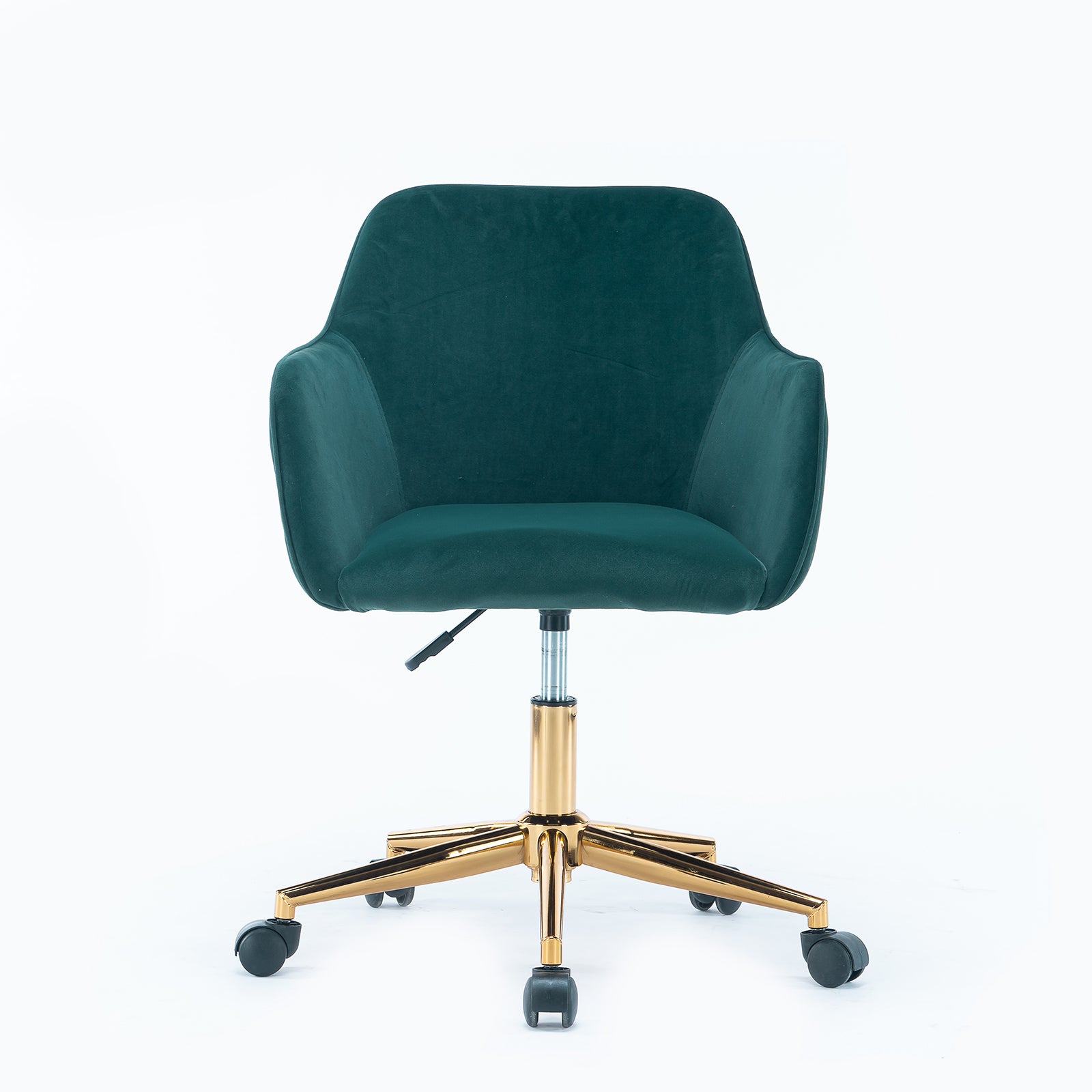 360° Revolving Modern Design Velvet Home and Office Chair with Metal Legs- Dark Green