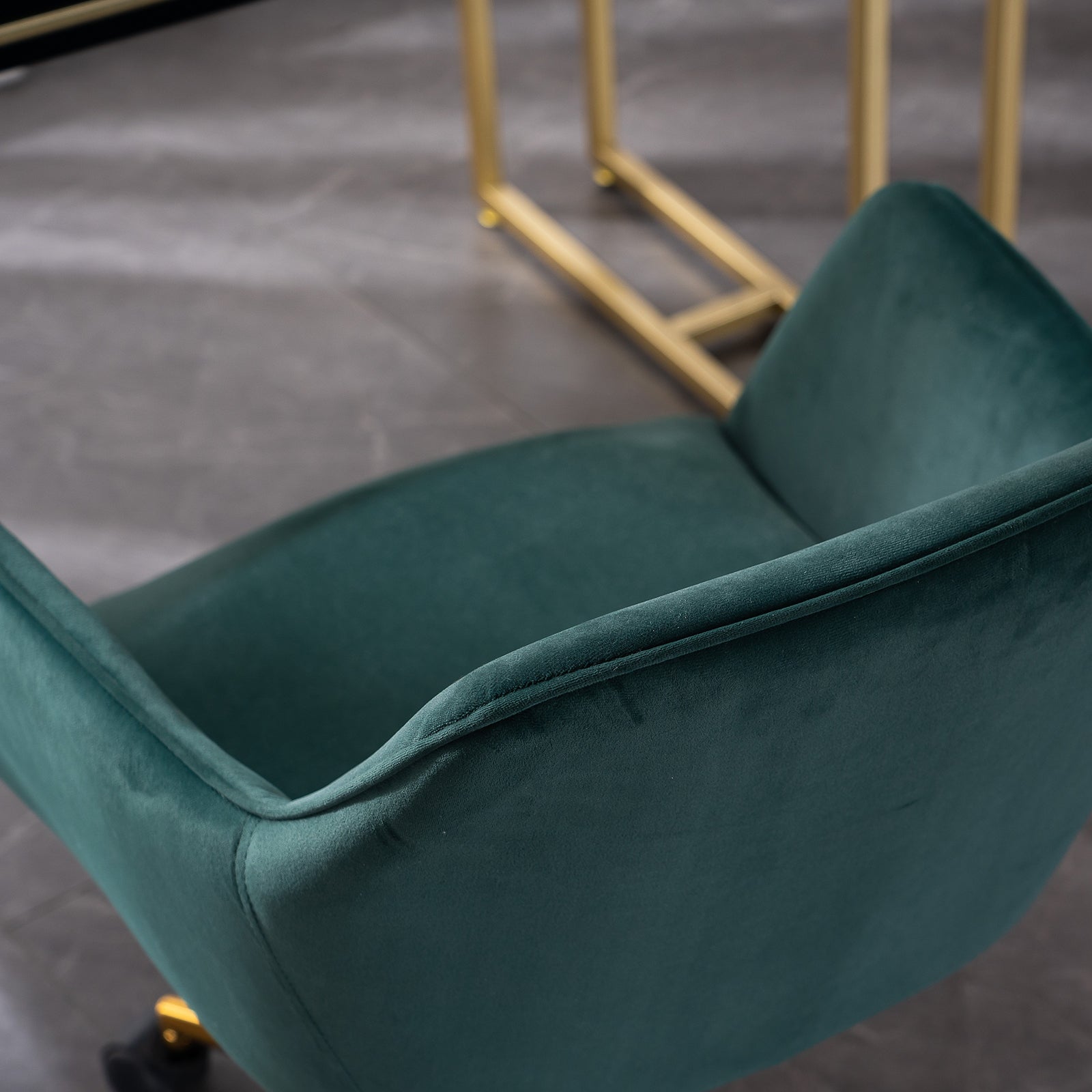 360° Revolving Modern Design Velvet Home and Office Chair with Metal Legs- Dark Green