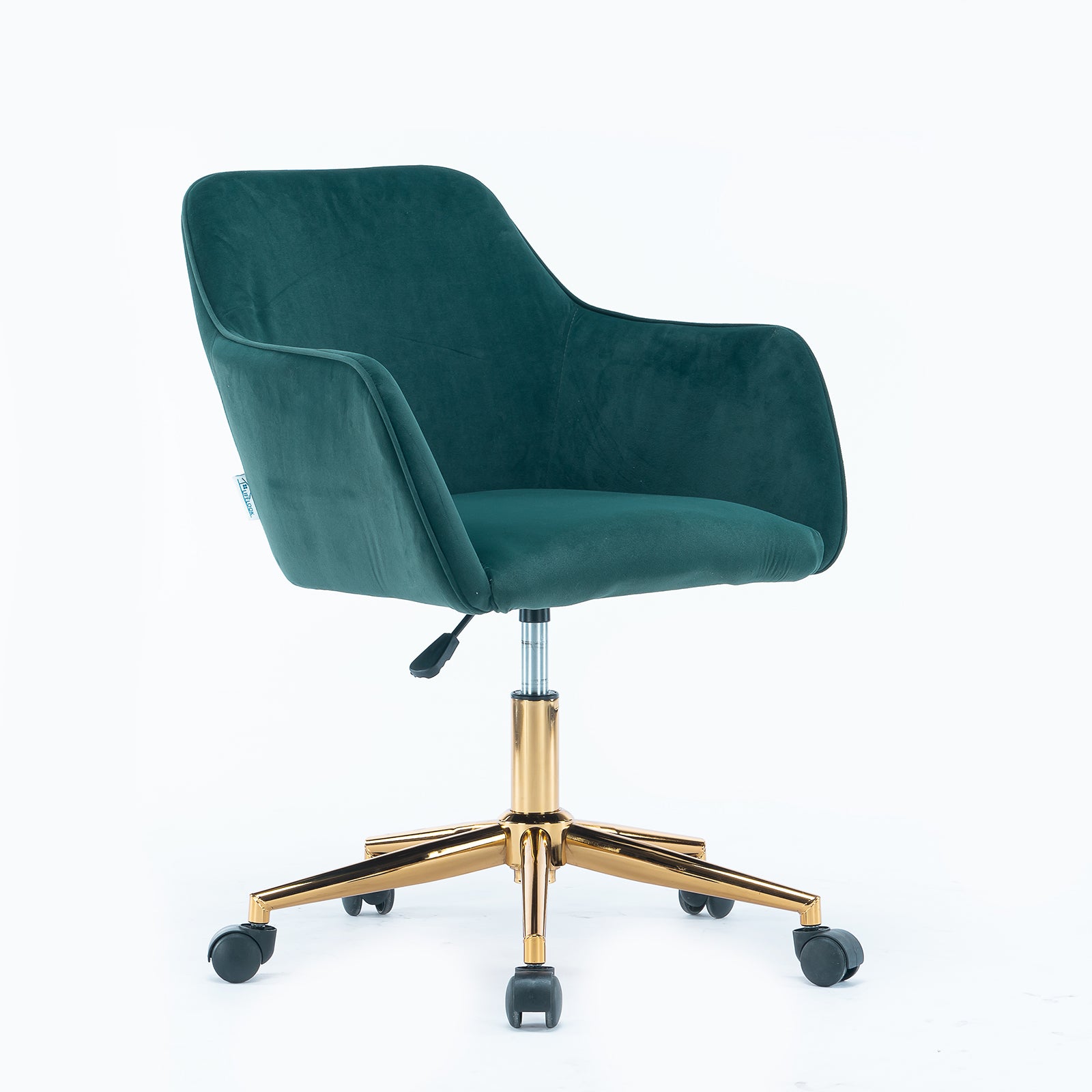 360° Revolving Modern Design Velvet Home and Office Chair with Metal Legs- Dark Green