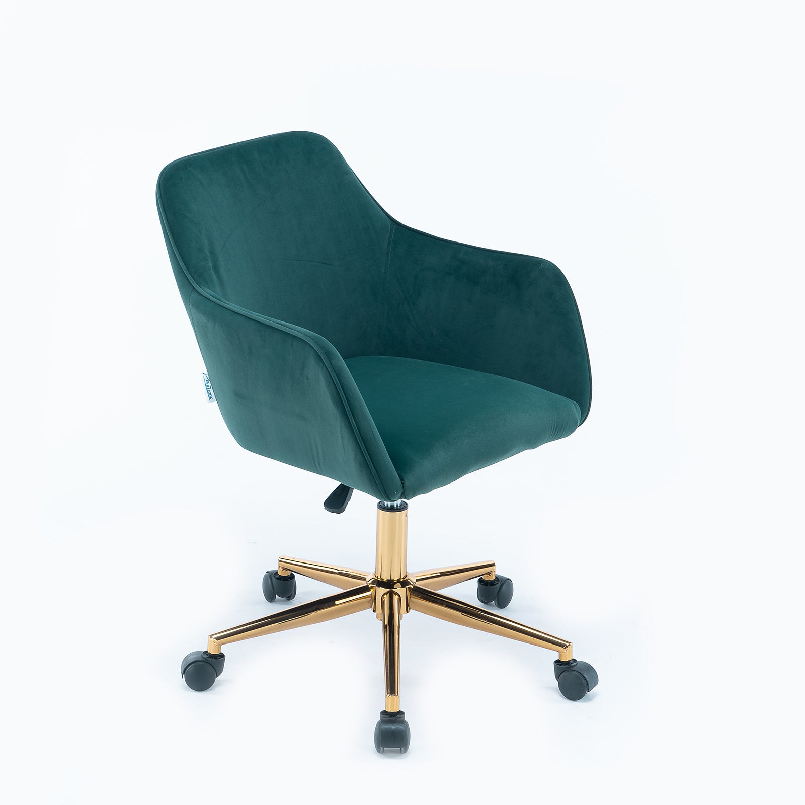 360° Revolving Modern Design Velvet Home and Office Chair with Metal Legs- Dark Green