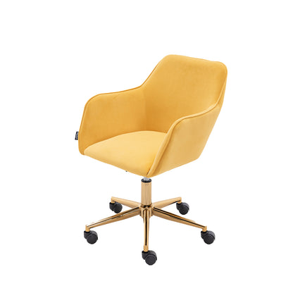 360° Revolving Modern Design Velvet Home and Office Chair with Metal Legs- Yellow