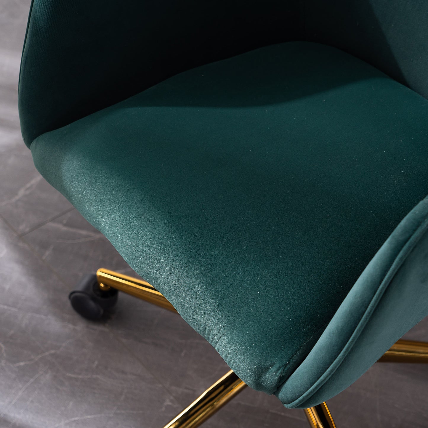 360° Revolving Modern Design Velvet Home and Office Chair with Metal Legs- Dark Green