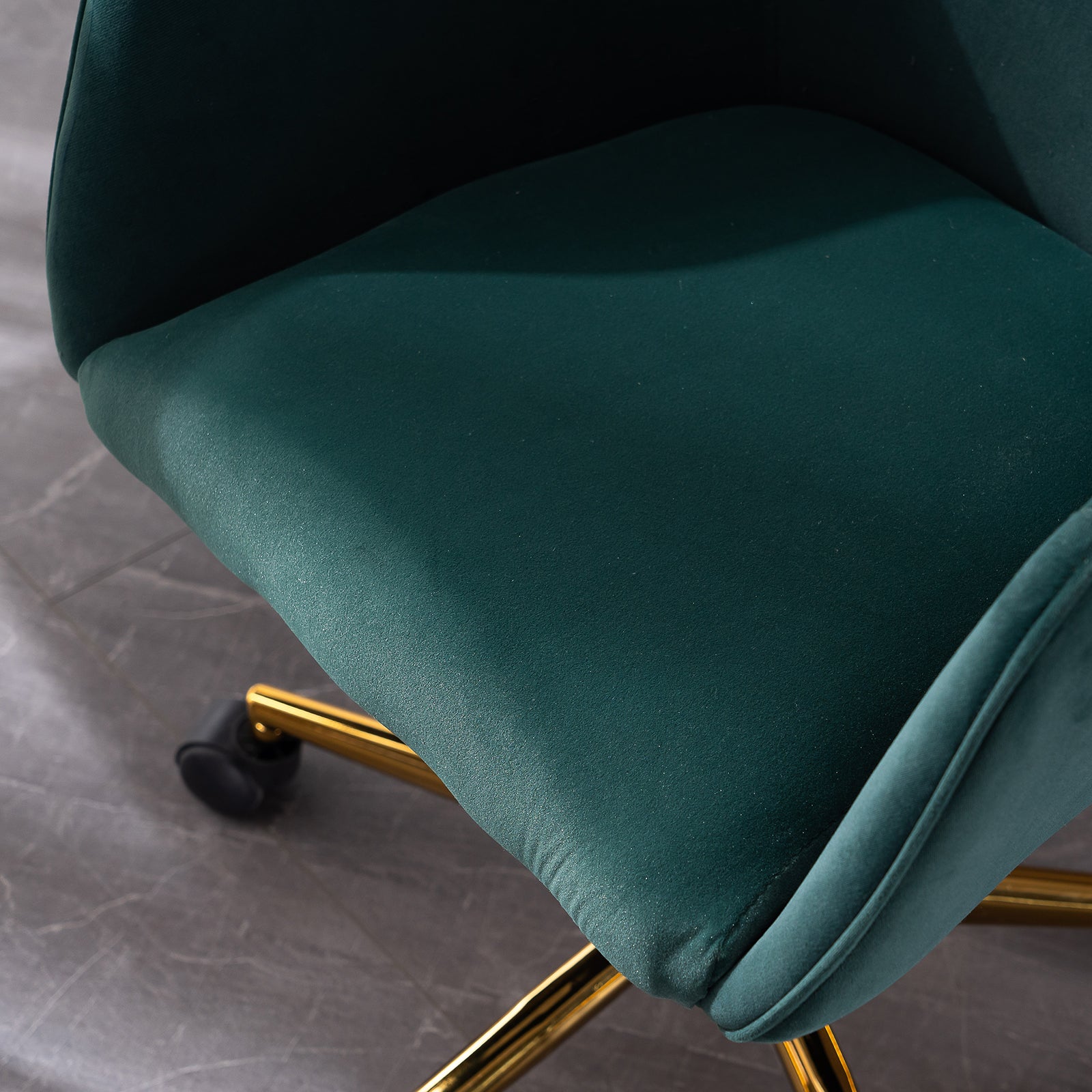 360° Revolving Modern Design Velvet Home and Office Chair with Metal Legs- Dark Green