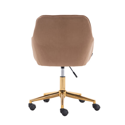 360° Revolving Modern Design Velvet Home and Office Chair with Metal Legs- Light Coffee