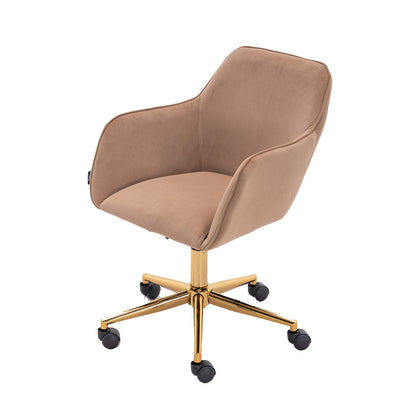 360° Revolving Modern Design Velvet Home and Office Chair with Metal Legs- Light Coffee