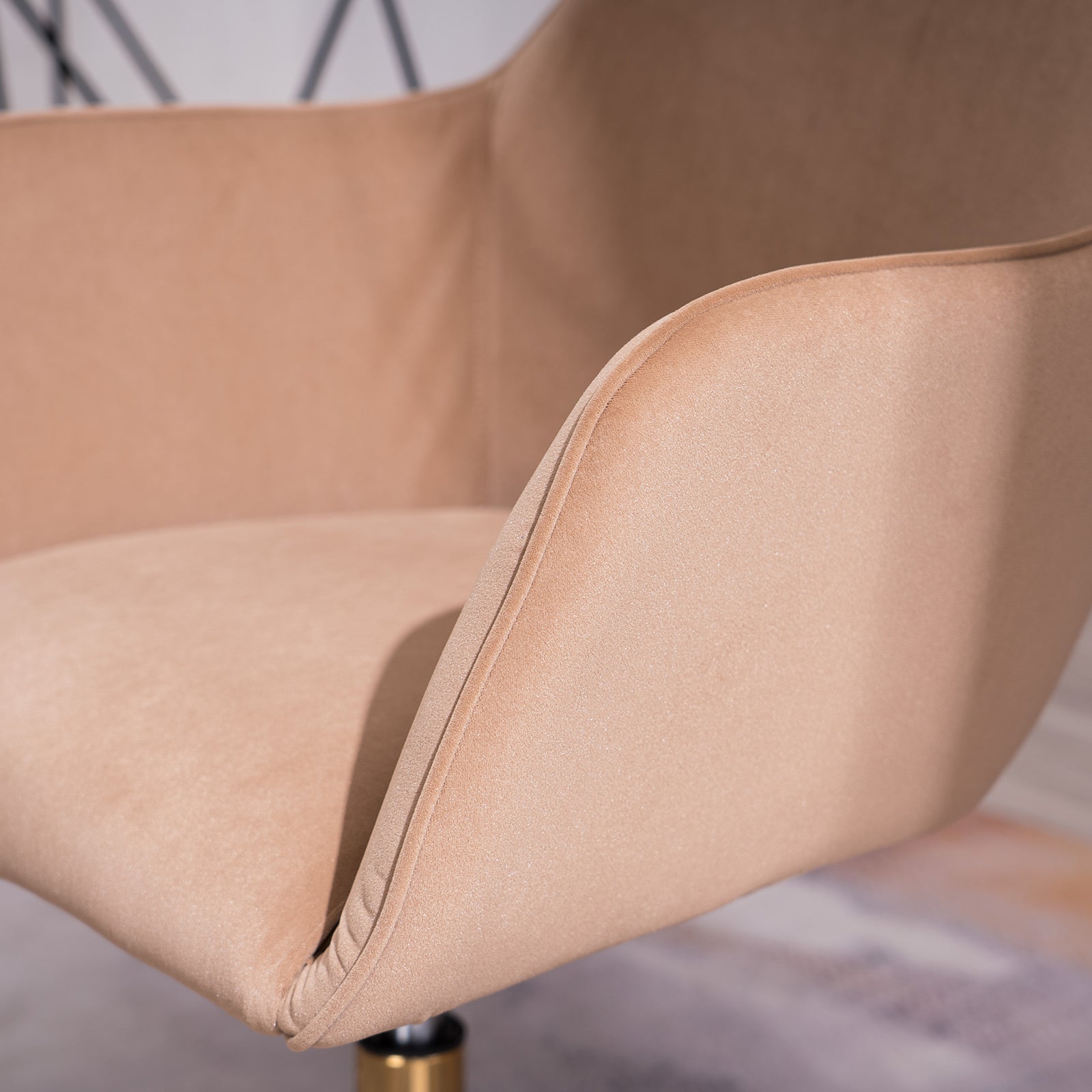360° Revolving Modern Design Velvet Home and Office Chair with Metal Legs- Light Coffee