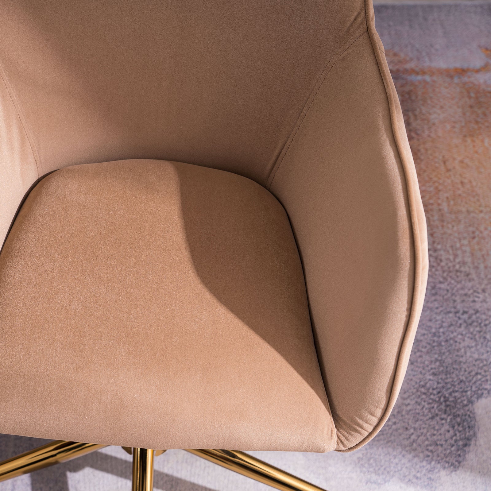 360° Revolving Modern Design Velvet Home and Office Chair with Metal Legs- Light Coffee