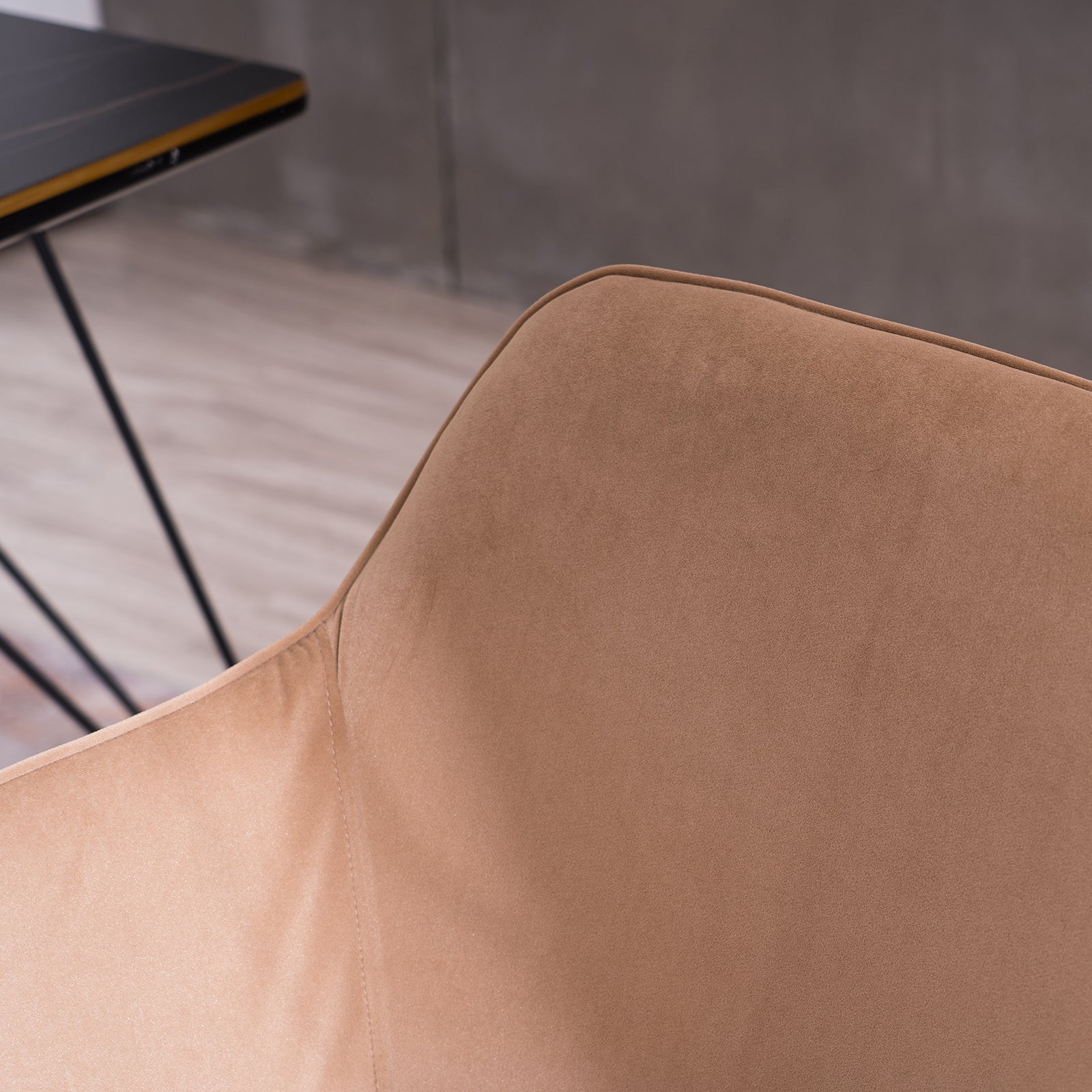360° Revolving Modern Design Velvet Home and Office Chair with Metal Legs- Light Coffee
