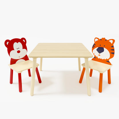 Animal Designed Kid’s Wooden Table with 2 Chair Set Activity Play Table Set (Bear, Tiger)