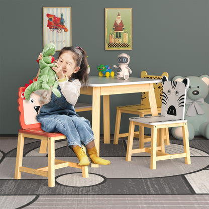 5 Pcs Solid Wood Kiddie Dining and Playing Table and Chair Set- White