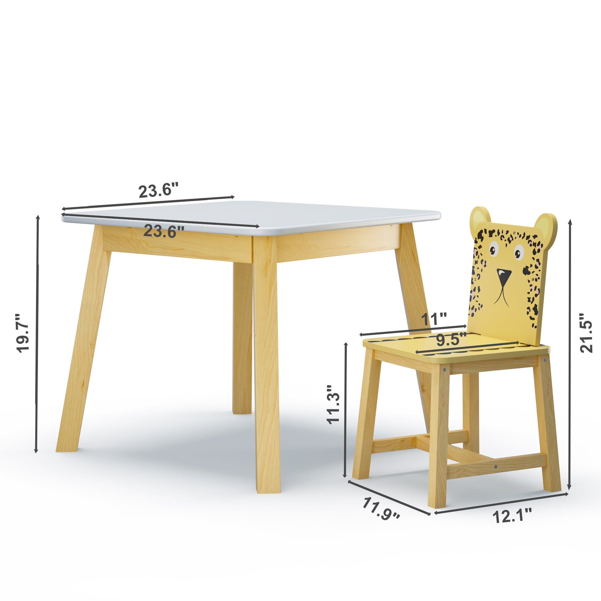 5 Pcs Solid Wood Kiddie Dining and Playing Table and Chair Set- White
