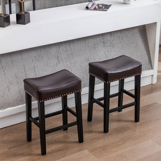 2 pcs Backless Faux Leather Kitchen Counter Soft Sitting Stool Island Chair- Brown