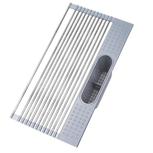 Roll-Up Over the Sink Stainless Steel Dish Drying Rack with Utensil Holder