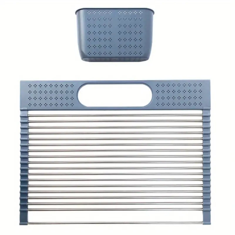 Roll-Up Over the Sink Stainless Steel Dish Drying Rack with Utensil Holder