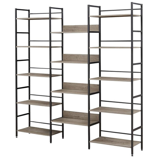 Triple Wide 5-Tier Industrial Bookshelf - Grey