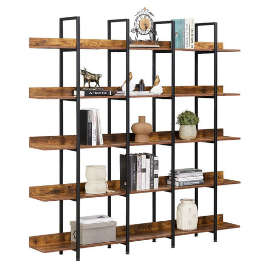 5-Tier Industrial Bookshelf with Metal Frame - Brown