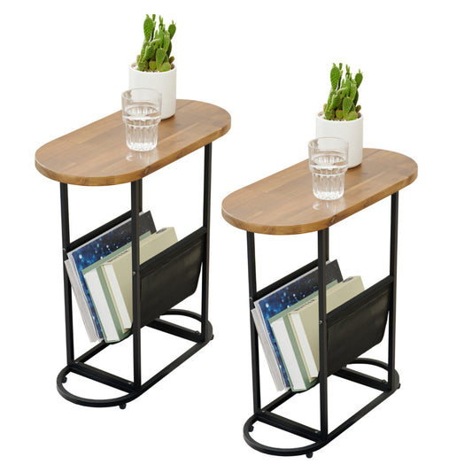 Acacia Oval Side Tables with Magazine Organizer Set of 2