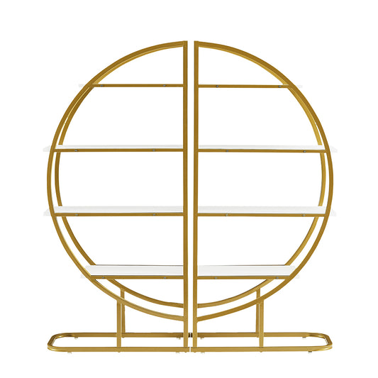 4-Tier Round Open Bookshelf with Gold Metal Frame - White