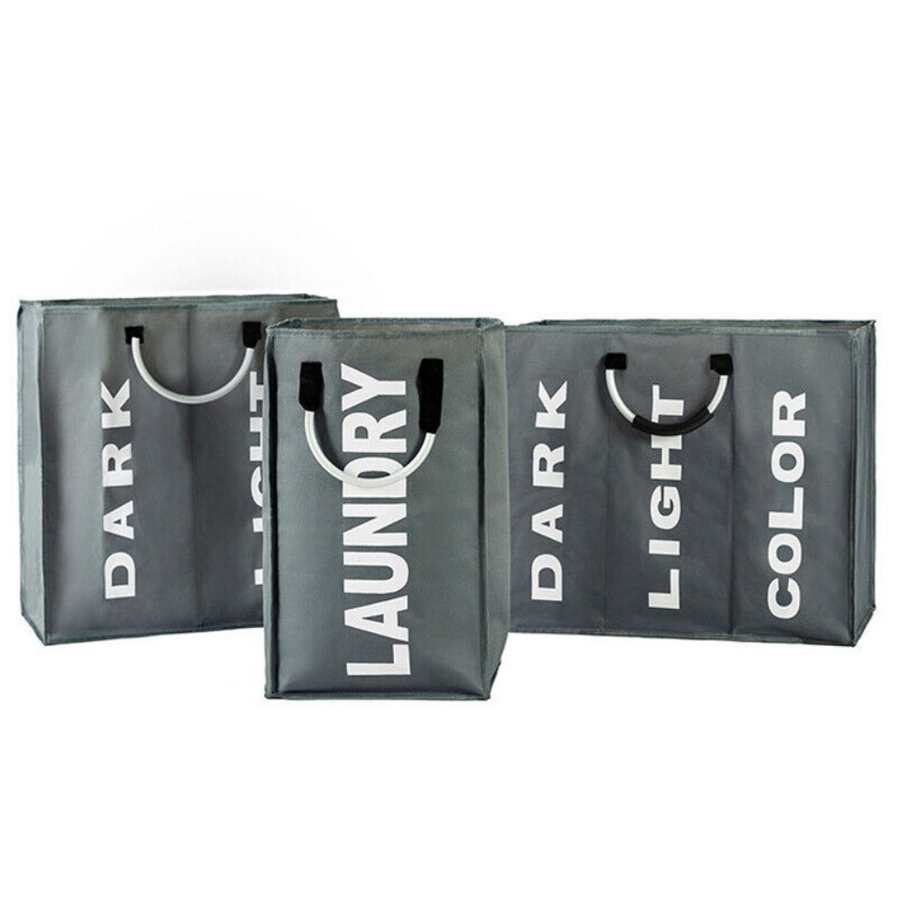 Foldable Fabric Laundry Basket Clothes Hamper Washing Bin - Grey