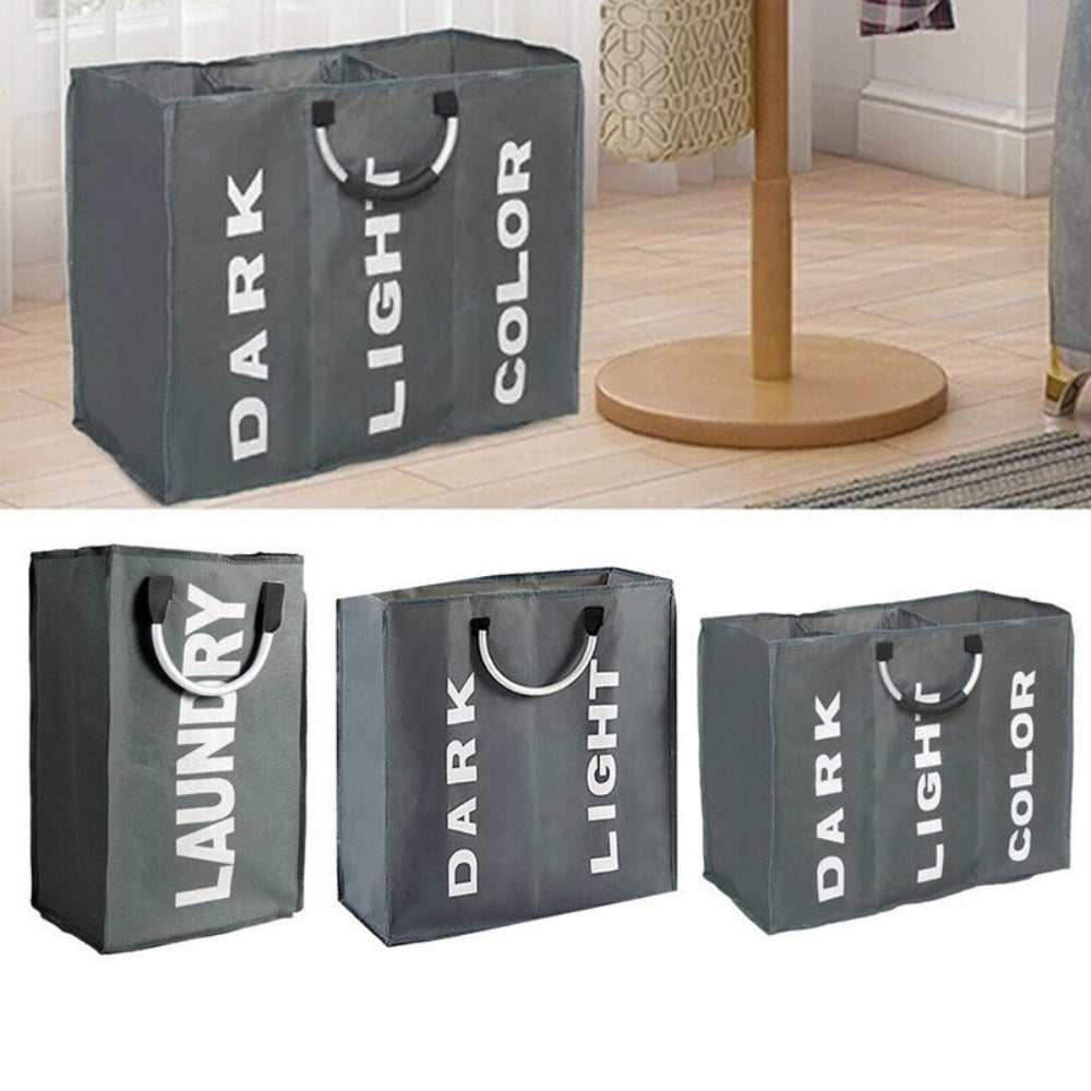 Foldable Fabric Laundry Basket Clothes Hamper Washing Bin - Grey