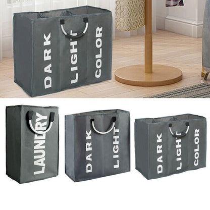 Foldable Fabric Laundry Basket Clothes Hamper Washing Bin - Grey