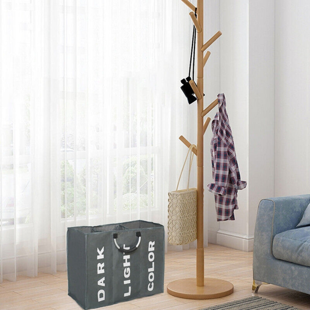 Foldable Fabric Laundry Basket Clothes Hamper Washing Bin - Grey