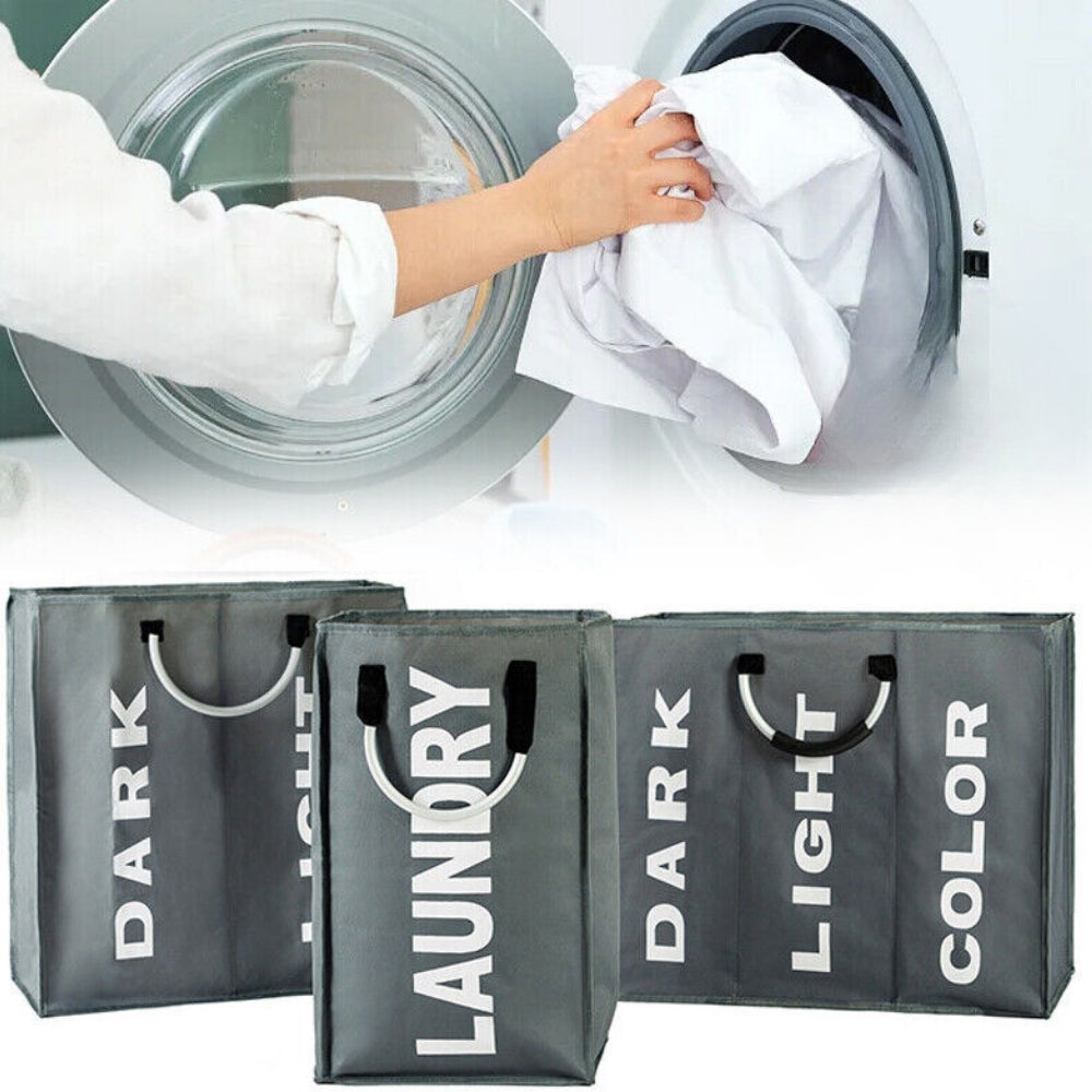 Foldable Fabric Laundry Basket Clothes Hamper Washing Bin - Grey