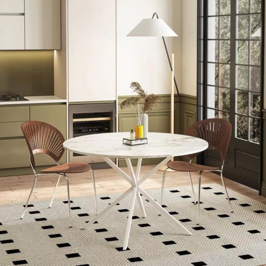 Modern White Marble Cross Leg Round Dining Table_0