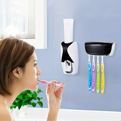 Wall Mounted Toothbrush Storage Rack with Toothpaste Squeezer
