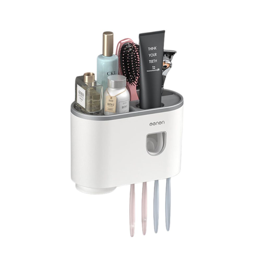 Smart Magnetic Inverted Toothbrush Holder with Automatic Toothpaste Squeezer