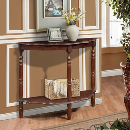42 Inch Curved Half Moon Console Table with Cloud Design Top in Light Espresso