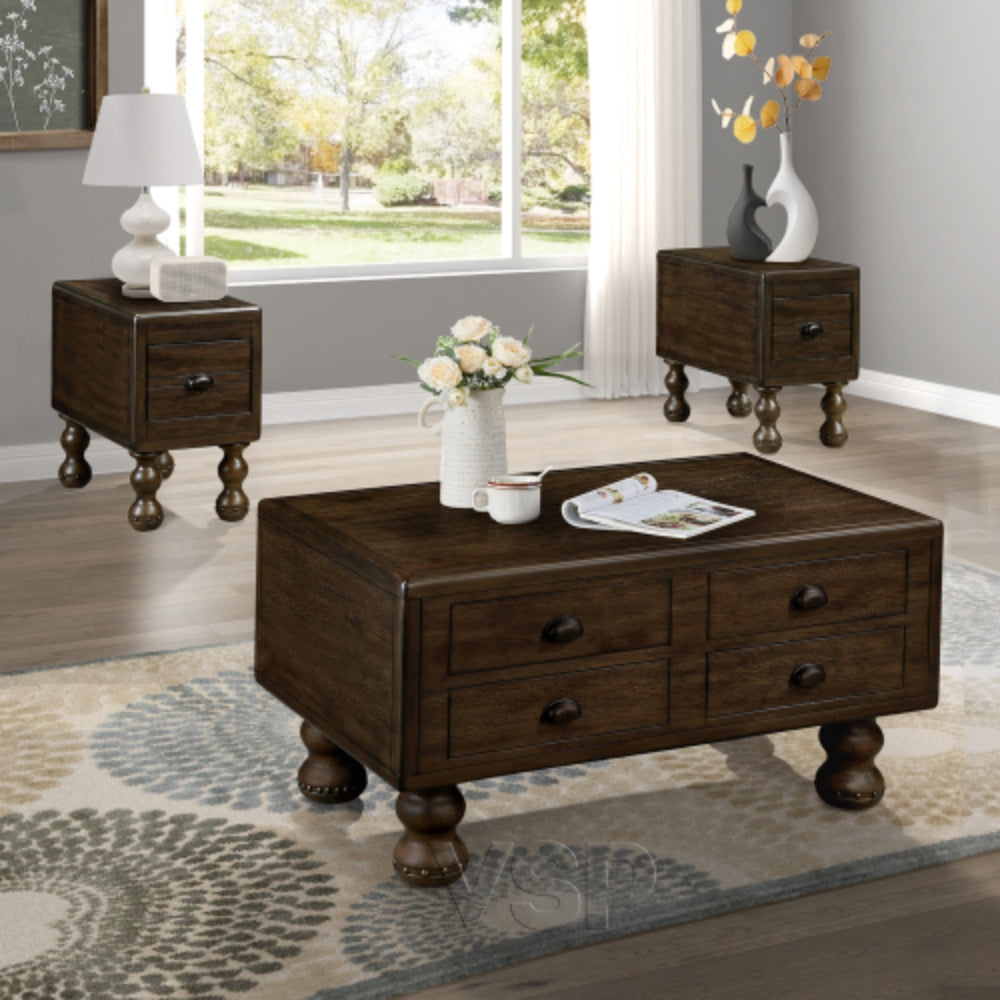 Vintage Solid Wood Side Table with Drawer in Espresso