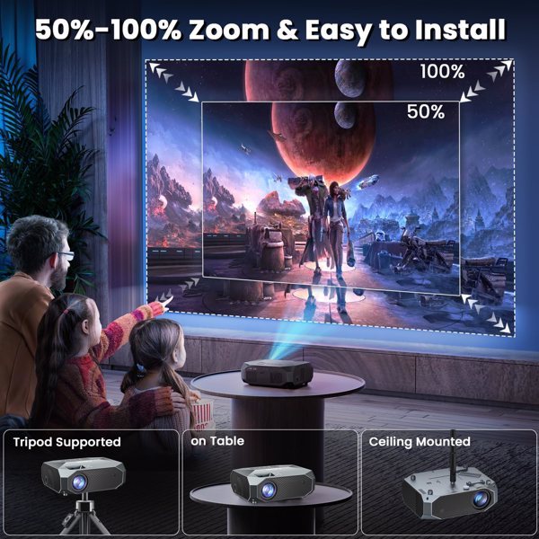 Projector With 5G WiFi And Bluetooth Native 1080P Supports 4K Suitable For Mobile Phones,PCs,TV Sticks,PS5