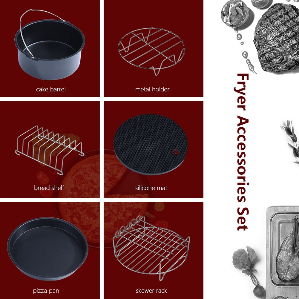 6 in 1 Multifunctional Air Fryer Accessories Set Kit Parts Metal Holder Skewer Rack Cake Barrel