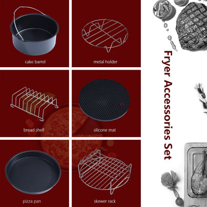 6 in 1 Multifunctional Air Fryer Accessories Set Kit Parts Metal Holder Skewer Rack Cake Barrel