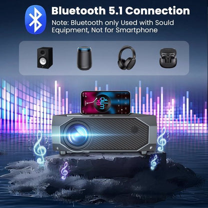 Projector With 5G WiFi And Bluetooth Native 1080P Supports 4K Suitable For Mobile Phones,PCs,TV Sticks,PS5