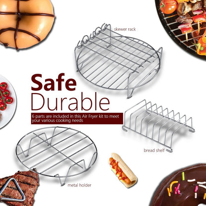 6 in 1 Multifunctional Air Fryer Accessories Set Kit Parts Metal Holder Skewer Rack Cake Barrel