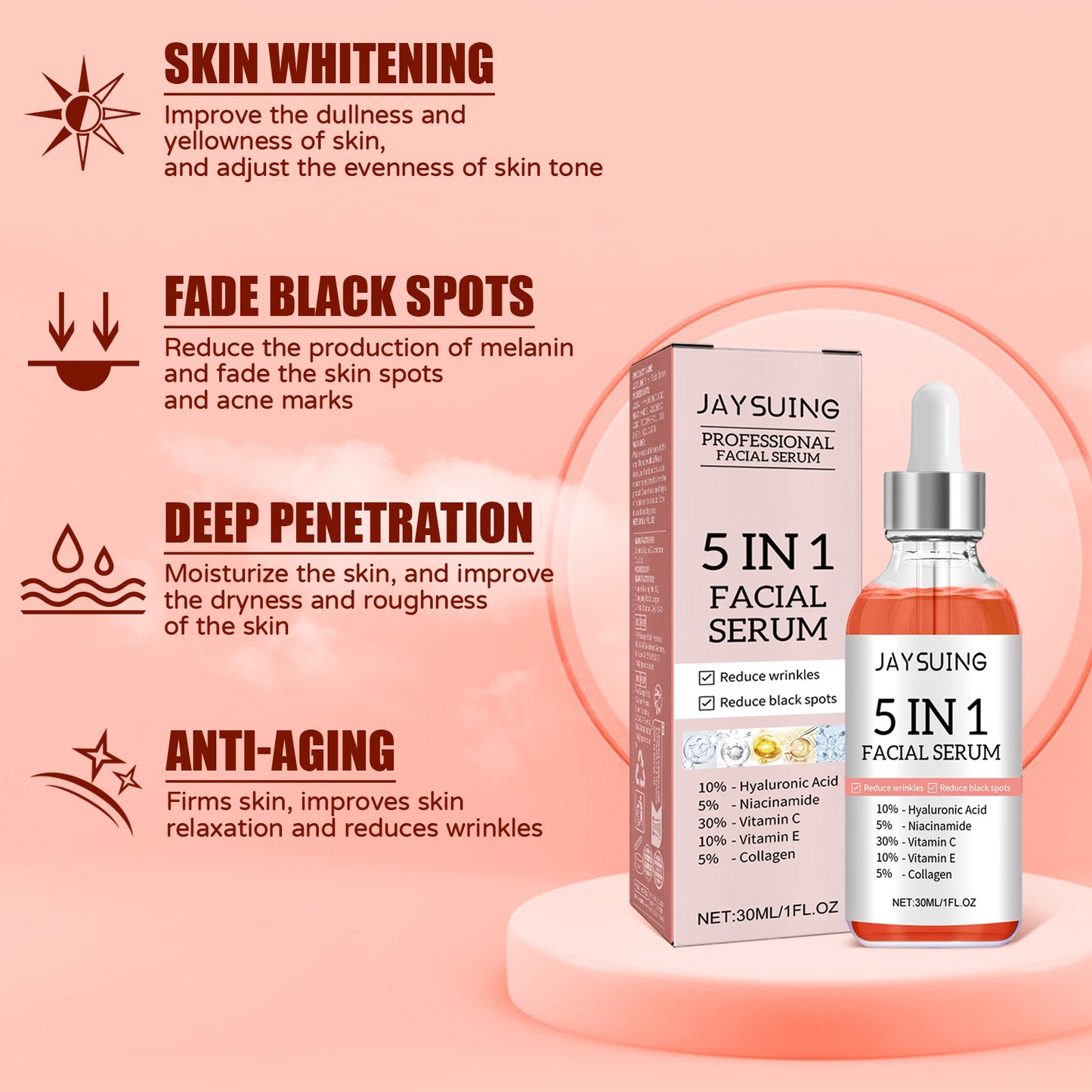 5 In 1 Facial Serum Vitamin C Anti Aging Reduces Hydrating Collagen Serum