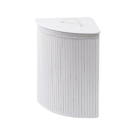 White Triangle Foldable Laundry Basket Woven Bamboo Basket With Lid