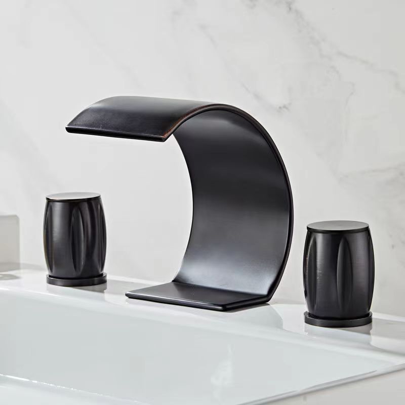Faucet for Bathroom Sink 3 Hole, Brass Faucet Bathroom, Hot and Cold Water Mixer, Waterfall Bathroom Faucet, Two Handles Sink Faucets - THEAMBIENCEHOME