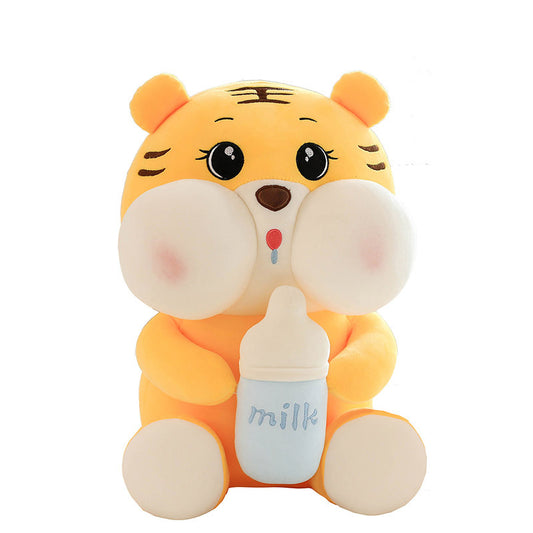 Cute baby bottle tiger pillow doll plush toy