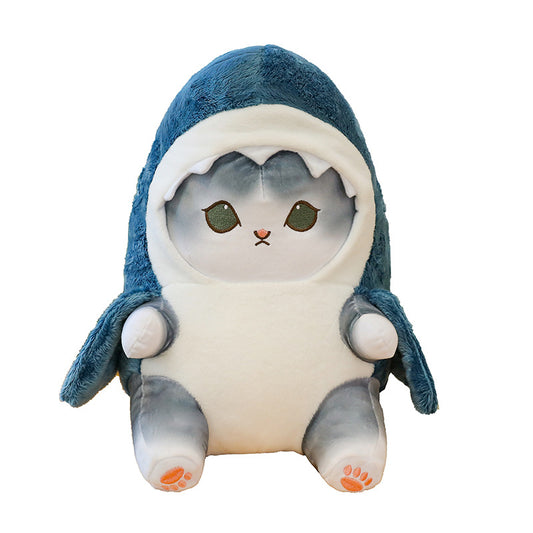 Transformed shark cat plush toy doll tie-dye shark cat doll