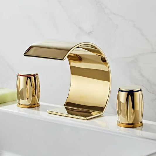 Faucet for Bathroom Sink 3 Hole, Brass Faucet Bathroom, Hot and Cold Water Mixer, Waterfall Bathroom Faucet, Two Handles Sink Faucets - THEAMBIENCEHOME
