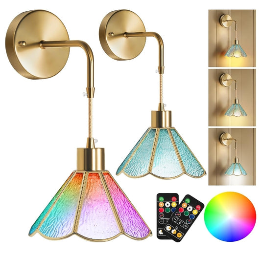 Rechargeable Operated, RGB Color Changing, Wireless Wall Sconces Set of 2 with Remote - THEAMBIENCEHOME