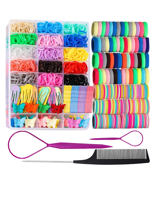 1250Pcs  Elastic Hair Ties Hair Accessories Colorful Elastic Hair Bands Set with Hair Clips